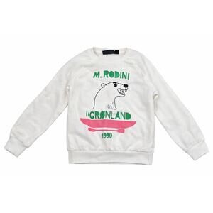 Mini Rodini Kids Girl White Polar Bear Print Crew Neck Sweater Sweatshirt 8-9 YO
